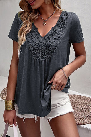 Crochet Detail Short Sleeve Top