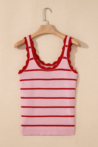 Scalloped Sweater Knit Tank Top - Strawberry