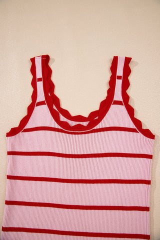 Scalloped Sweater Knit Tank Top - Strawberry