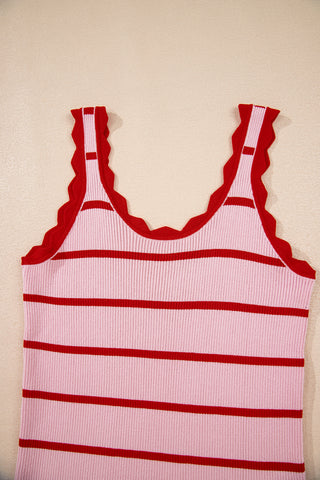 Scalloped Sweater Knit Tank Top - Strawberry