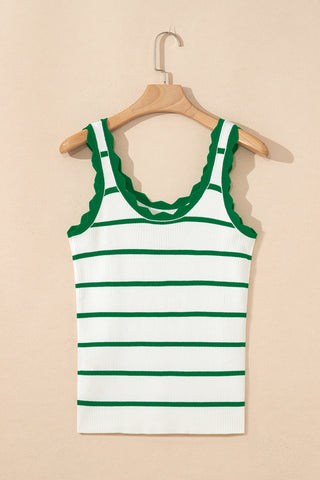 Scalloped Sweater Knit Tank Top - Green