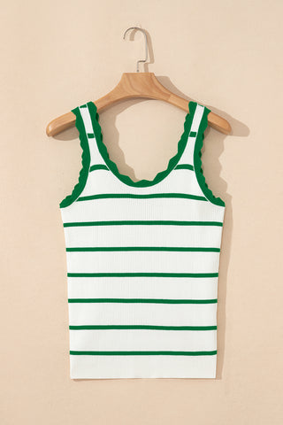 Scalloped Sweater Knit Tank Top - Green