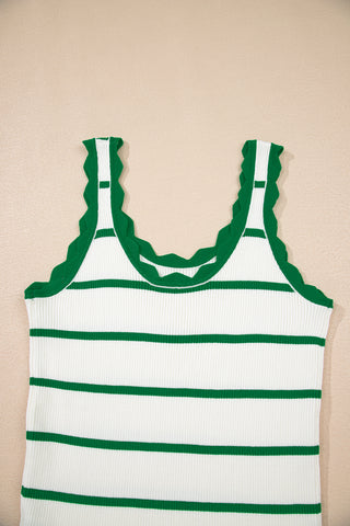 Scalloped Sweater Knit Tank Top - Green