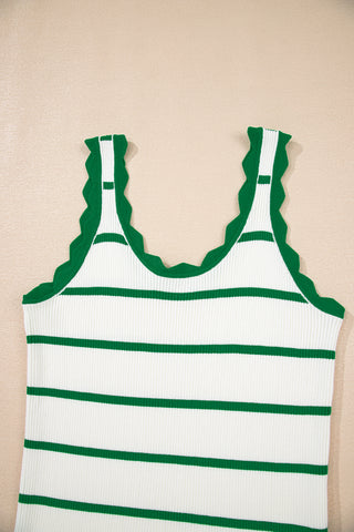 Scalloped Sweater Knit Tank Top - Green