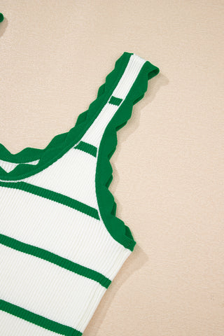 Scalloped Sweater Knit Tank Top - Green