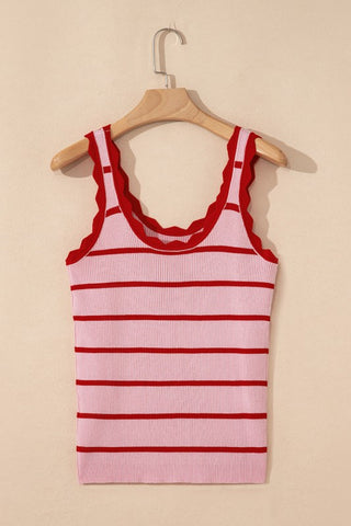 Scalloped Sweater Knit Tank Top - Strawberry
