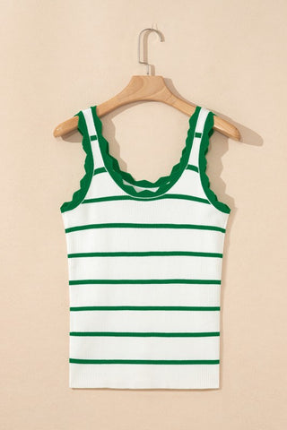 Scalloped Sweater Knit Tank Top - Green