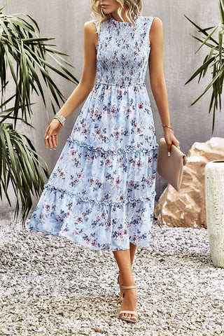 Smocked Midi Dress - Light Blue