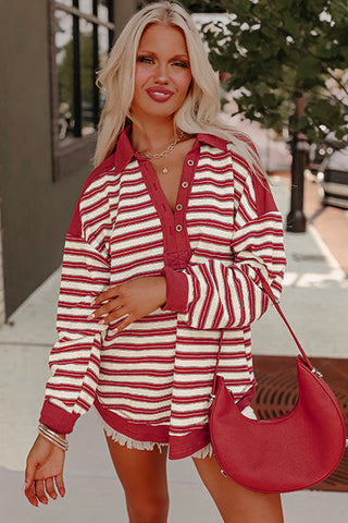 Henley Striped Top - Red