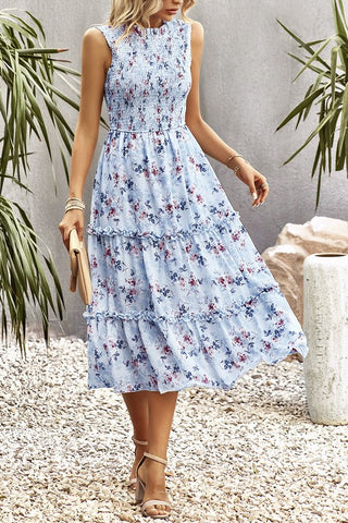 Smocked Midi Dress - Light Blue