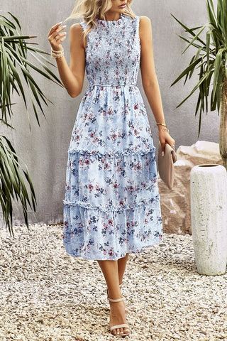 Smocked Midi Dress - Light Blue