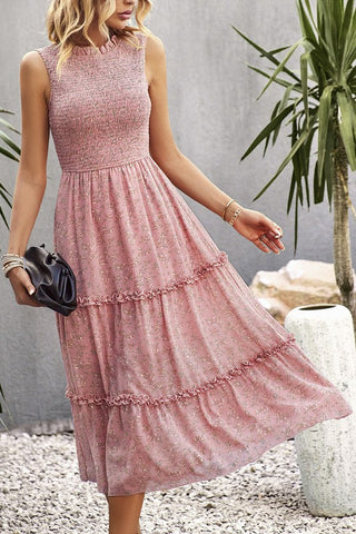 Smocked Midi Dress - Pink