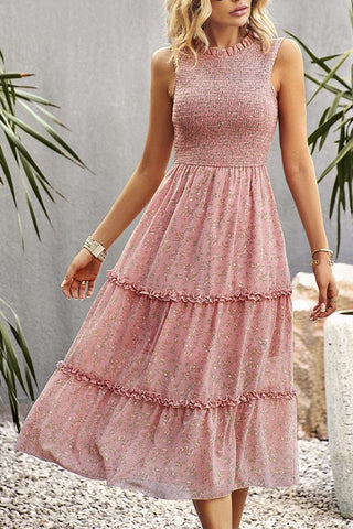 Smocked Midi Dress - Pink