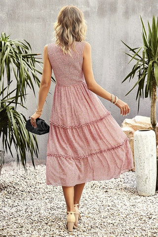 Smocked Midi Dress - Pink