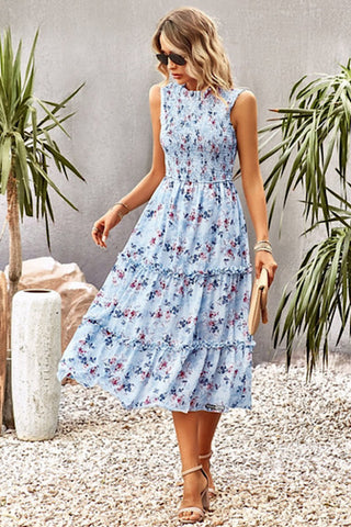 Smocked Midi Dress - Light Blue