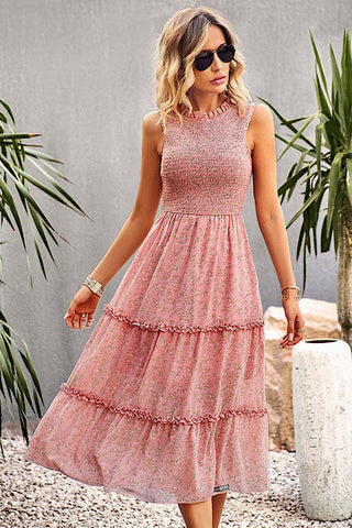 Smocked Midi Dress - Pink