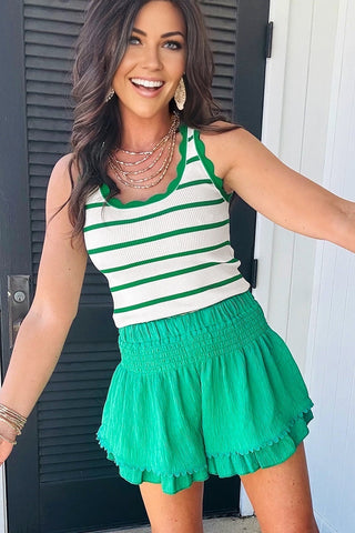Scalloped Sweater Knit Tank Top - Green