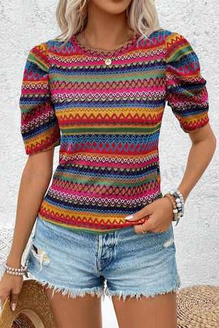 Zig Zag Colorful Half Sleeve Top - Yellow, Green, and Red