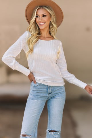 Ribbed Knit Bubble Sleeve Top - White