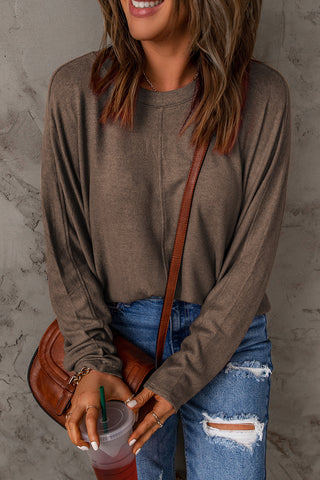 Center Seam Dolman Sleeve Top - Brown