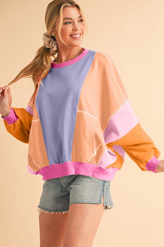 Retro Color Block Sweatshirt - Orchid and Coral