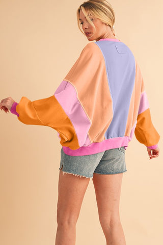 Retro Color Block Sweatshirt - Orchid and Coral