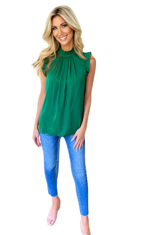 Ruffle Sleeveless Top - Dark Green