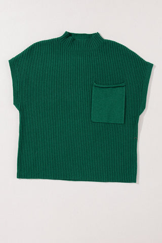Short Sleeve Ribbed Sweater - Green