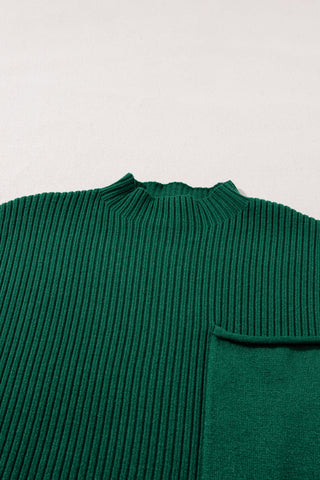 Short Sleeve Ribbed Sweater - Green