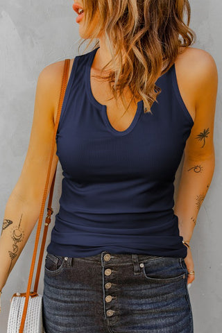 V-Neck Ribbed Tank Top - Navy