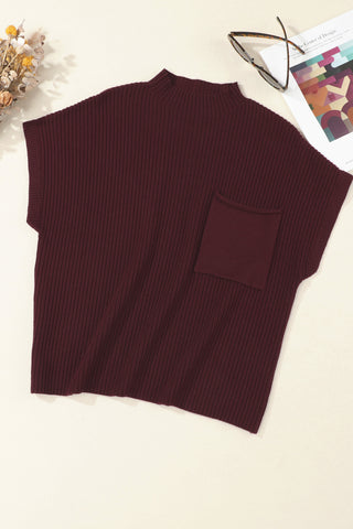 Short Sleeve Ribbed Sweater - Burgundy