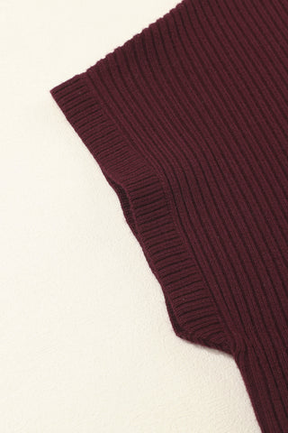 Short Sleeve Ribbed Sweater - Burgundy