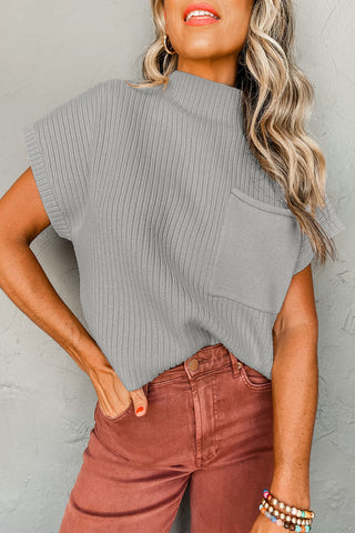 Short Sleeve Ribbed Sweater - Gray