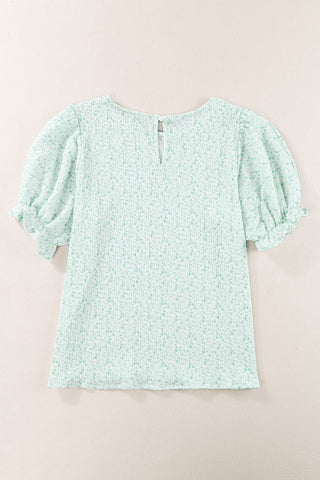Floral Puff Sleeve Top - Green