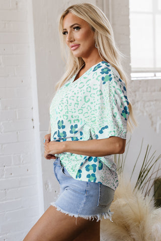 Shades of Green Leopard Print Top