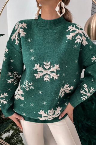 Snowflake Turtleneck Sweater - Green