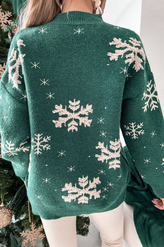 Snowflake Turtleneck Sweater - Green