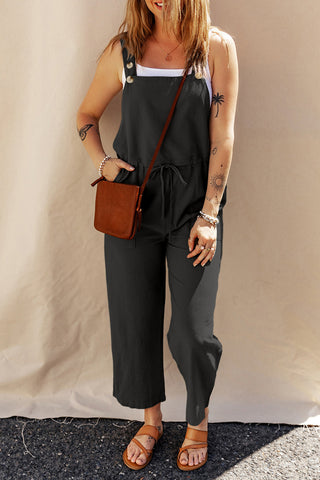 Drawstring Cropped Bibs - Black
