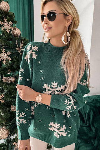 Snowflake Turtleneck Sweater - Green