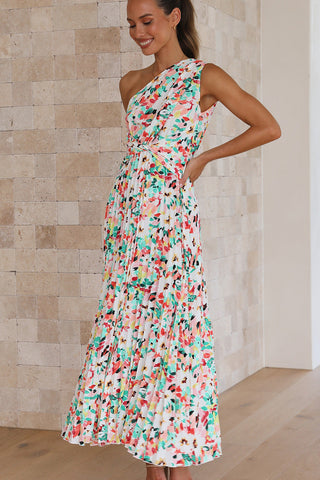 One Shoulder Pleated Maxi Dress