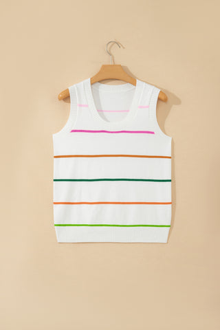 Striped Sweater Tank - White