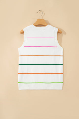 Striped Sweater Tank - White
