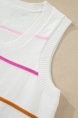Striped Sweater Tank - White