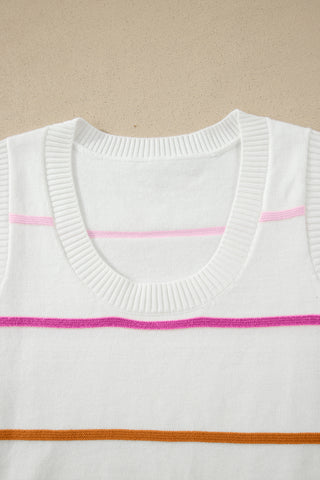 Striped Sweater Tank - White