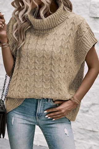 Short Sleeve Turtleneck Sweater - Taupe