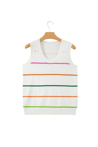 Striped Sweater Tank - White