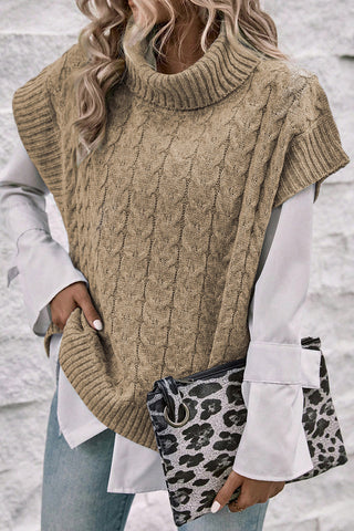 Short Sleeve Turtleneck Sweater - Taupe