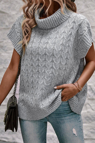 Short Sleeve Turtleneck Sweater - Gray