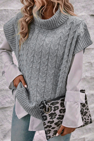 Short Sleeve Turtleneck Sweater - Gray