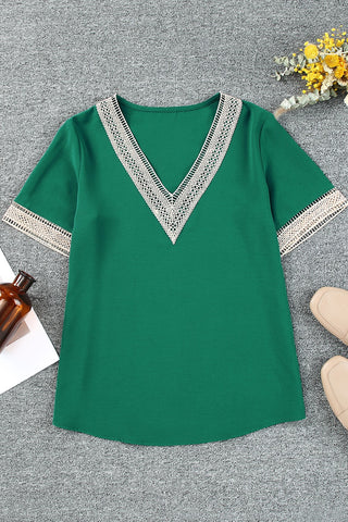 Crochet V-Neck Top - Green